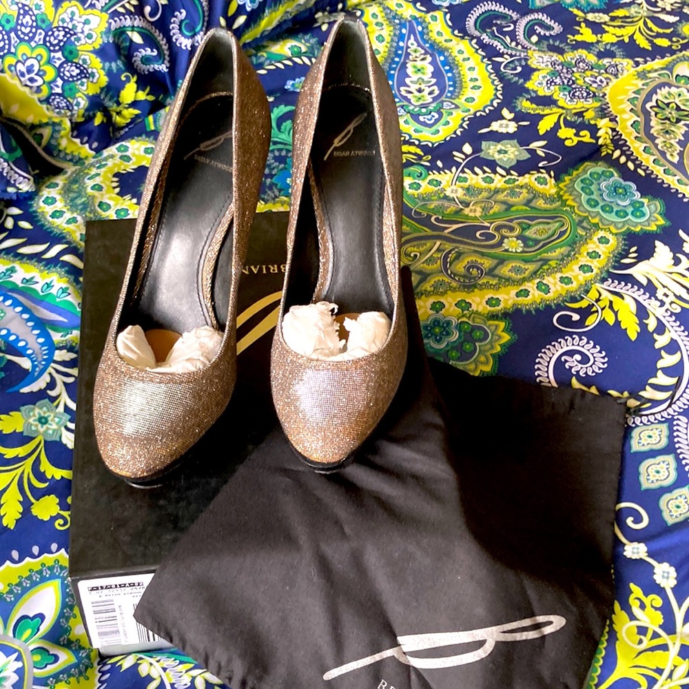 B Brian Atwood Silver Multi Metallic Shimmer Heels